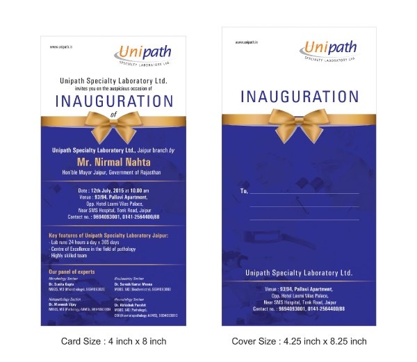 Inauguration card, Unipath Specialty Laboratory